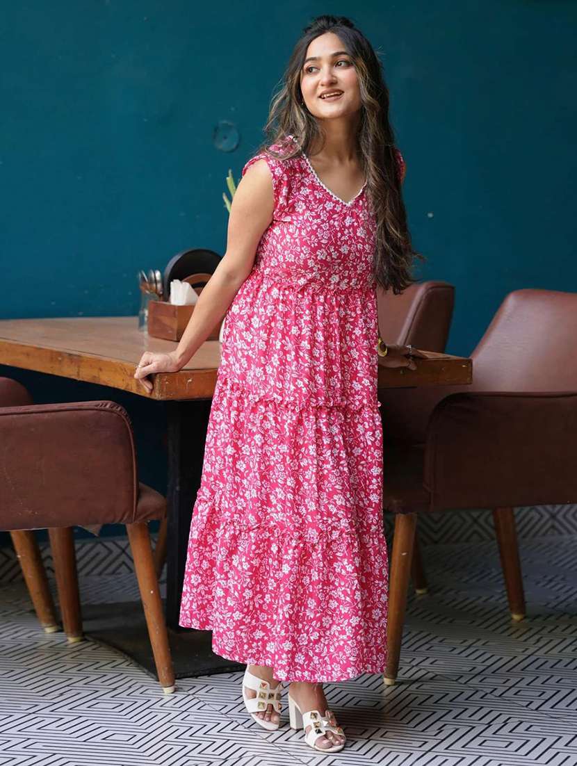 women floral print sleeveless tiered dress - 21992385 -  Standard Image - 2