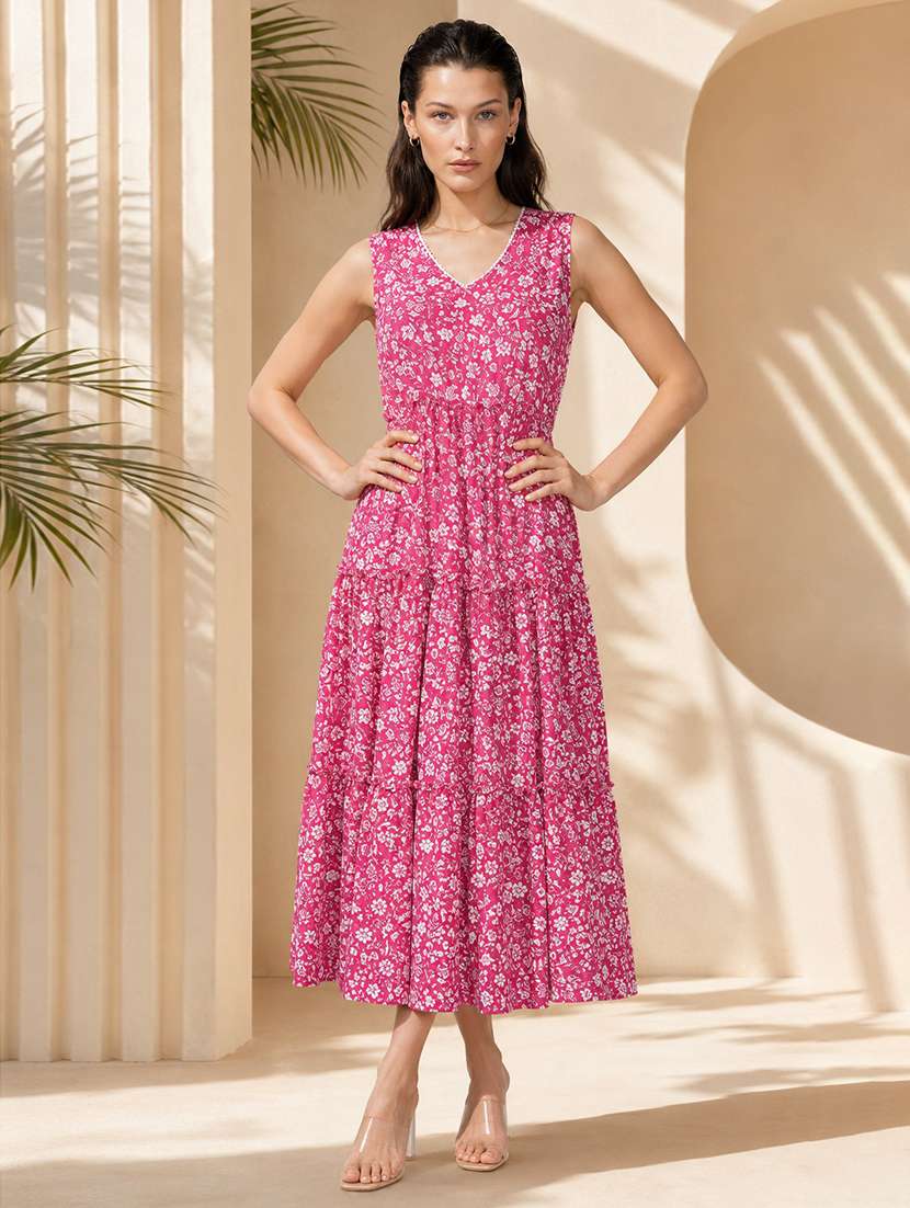 women floral print sleeveless tiered dress - 21992385 -  Standard Image - 2