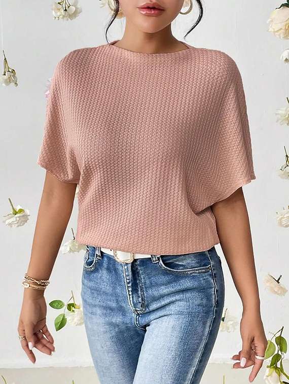 women solid batwing sleeve relaxed fit knitted top - 21992393 -  Standard Image - 2