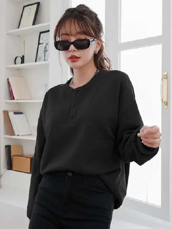 women solid long sleeve loose fit winter top - 21992406 - Zoom Image - 0