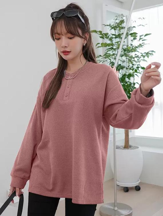 women solid long sleeve loose fit winter top - 21992407 - Standard Image - 2