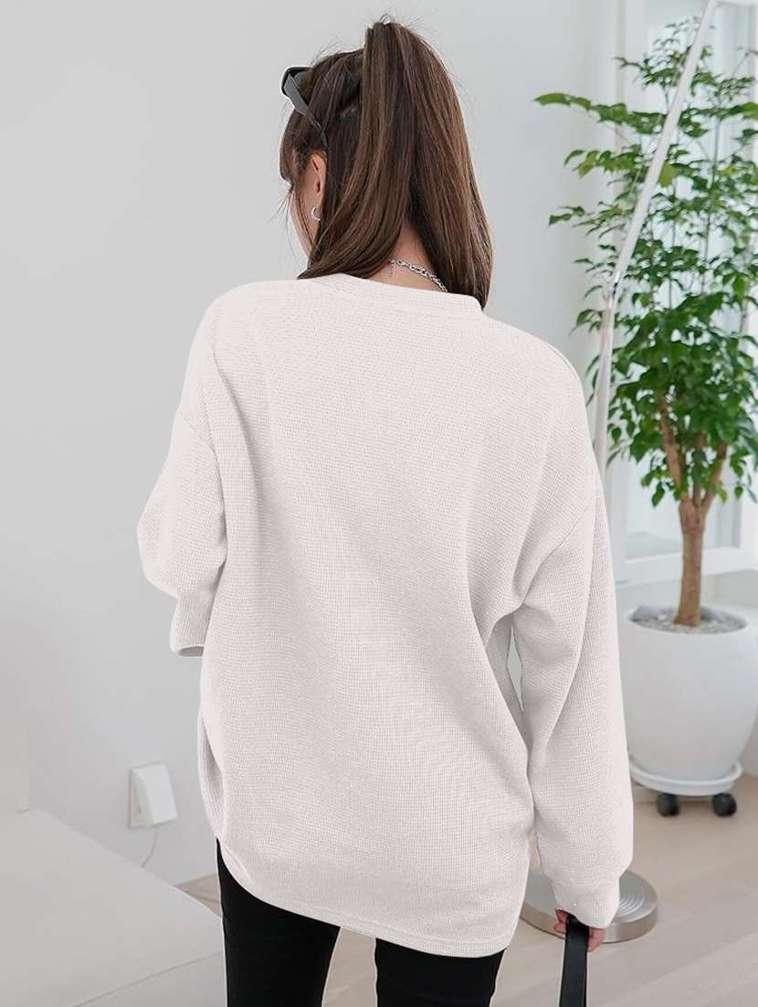 women solid long sleeve loose fit winter top - 21992409 -  Standard Image - 2