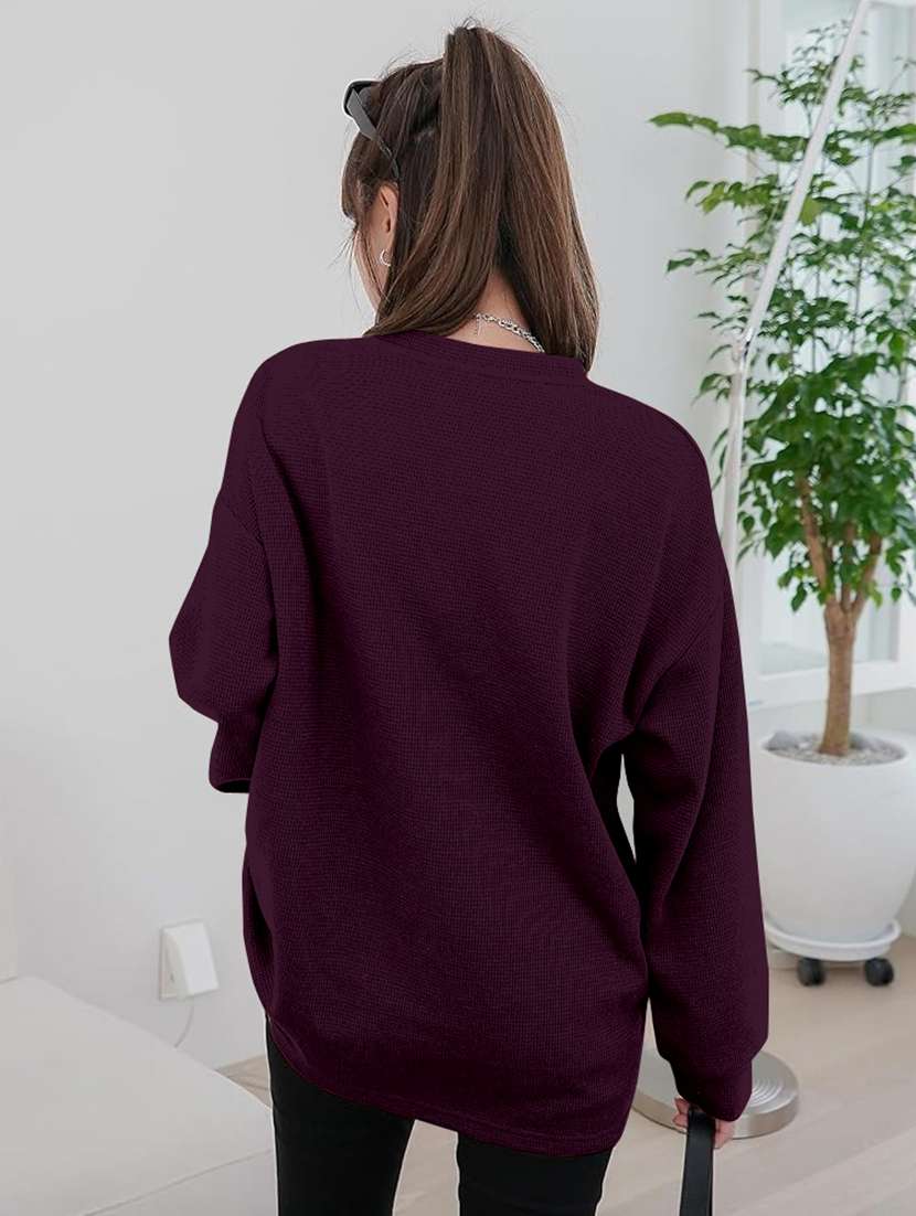 women solid long sleeve loose fit winter top - 21992410 - Standard Image - 2