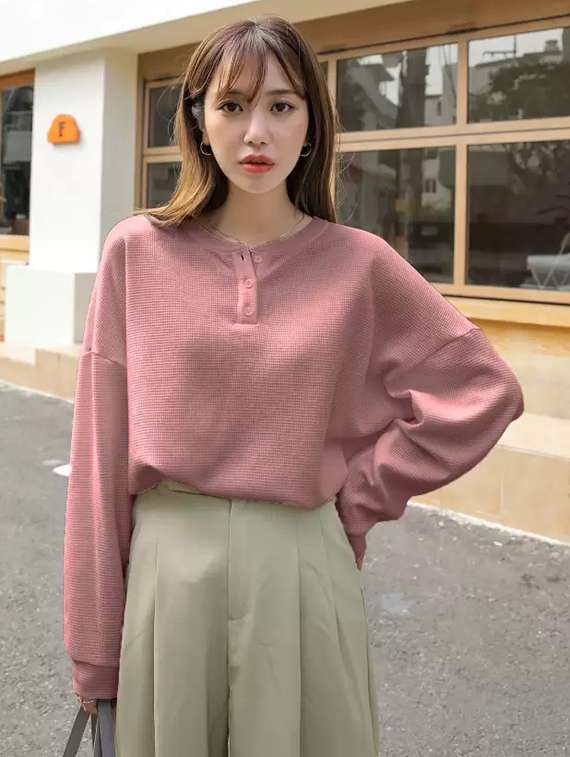 women solid long sleeve loose fit winter top