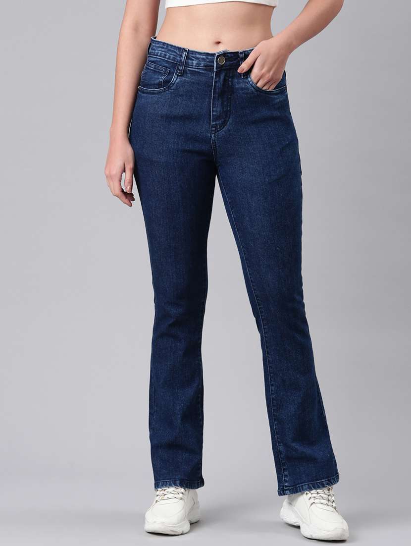 women solid mid rise bootcut jean