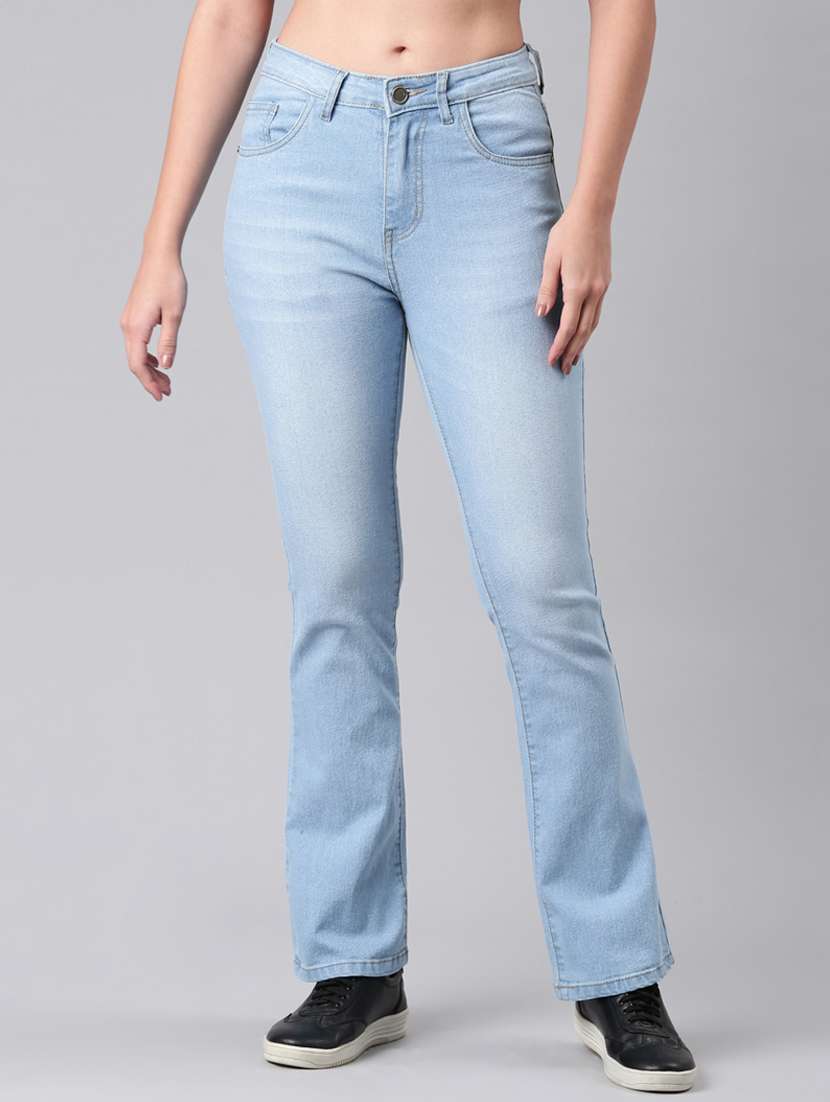women washed mid rise bootcut jean