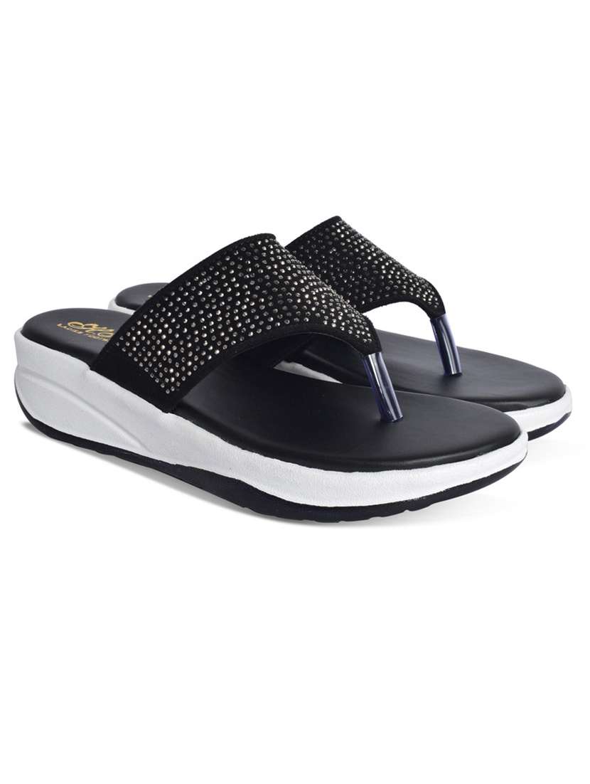 women black solid slip on wedge