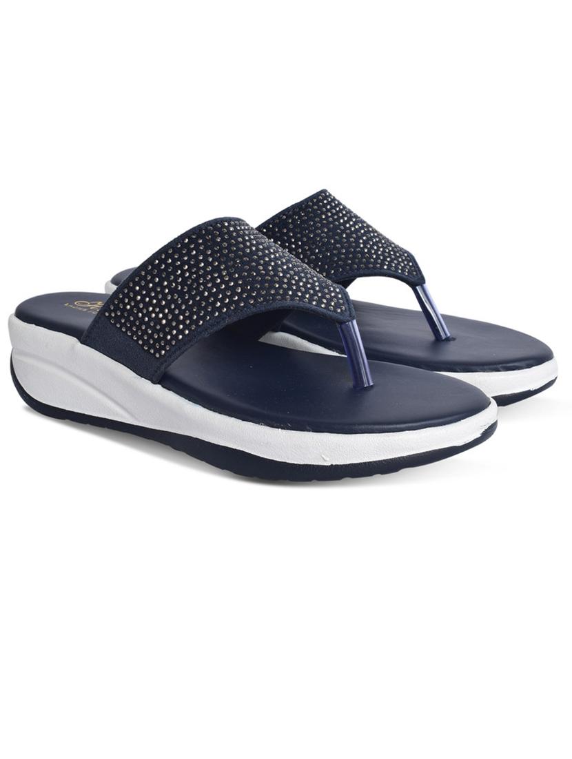 women navy blue solid slip on wedge - 21992431 - Zoom Image - 0