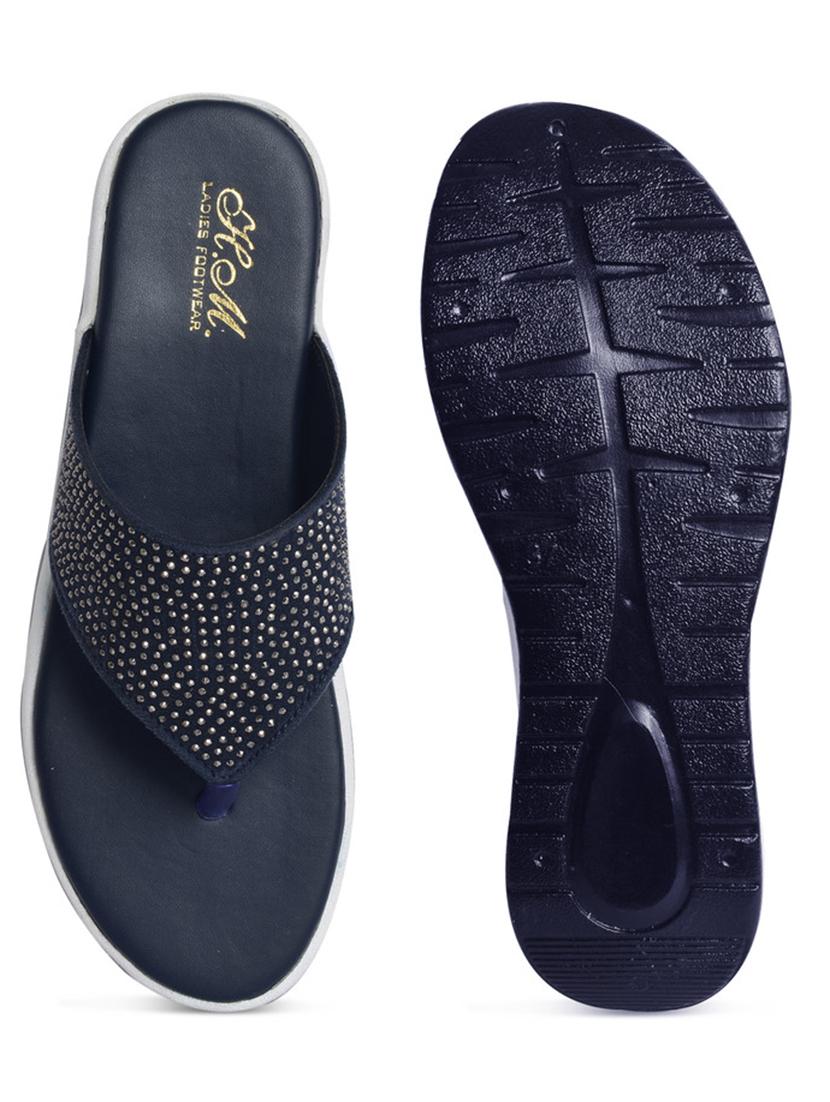 women navy blue solid slip on wedge - 21992431 - Standard Image - 2