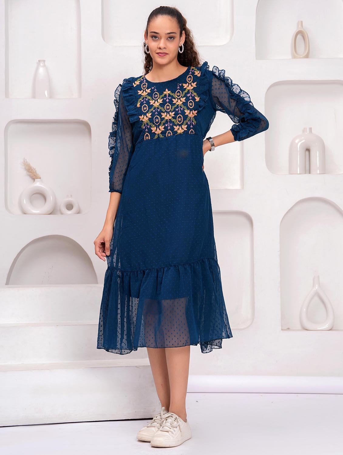 women embroidered round neck tiered dress - 21992458 - Zoom Image - 0