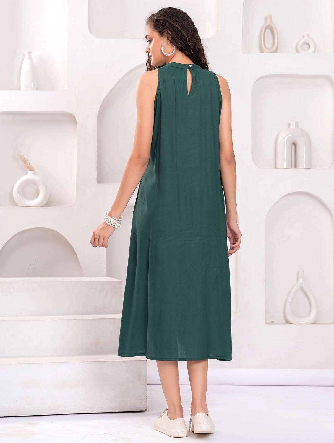 women printed halter neck sleeveless a-line dress - 21992491 - Standard Image - 2