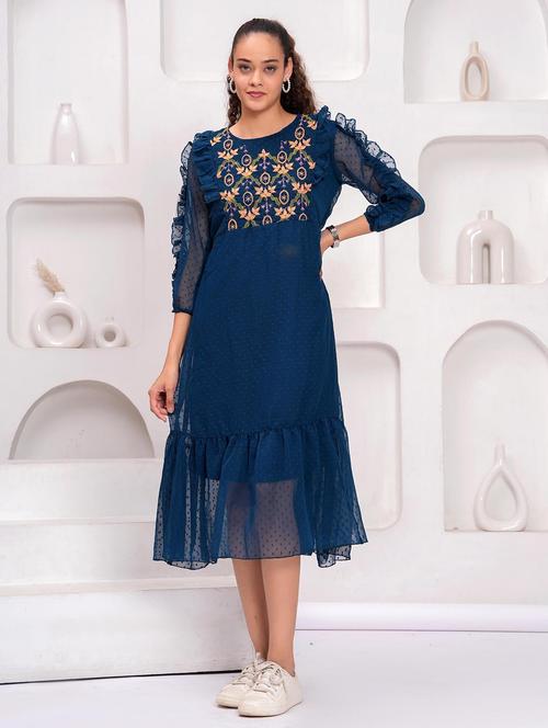 women embroidered round neck tiered dress - 21992497 -  Standard Image - 0