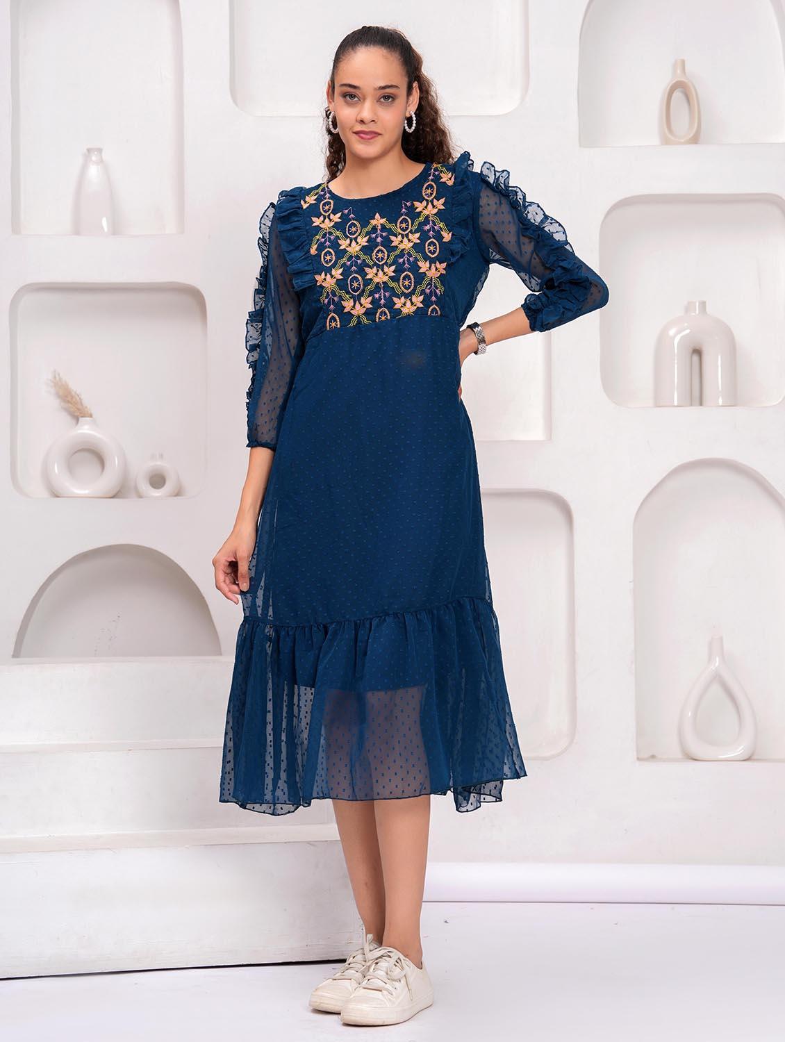 women embroidered round neck tiered dress - 21992497 -  Zoom Image - 0