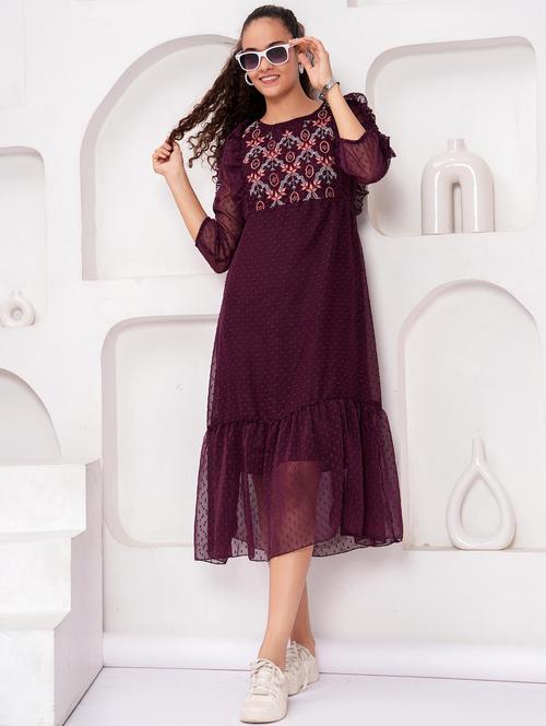 women embroidered round neck tiered dress - 21992499 - Standard Image - 0