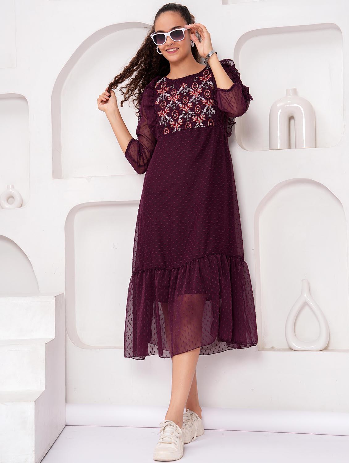 women embroidered round neck tiered dress - 21992499 - Zoom Image - 0