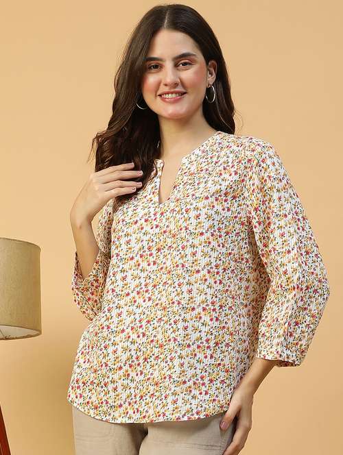 women floral print mandarin neck regular top - 21992518 - Standard Image - 0