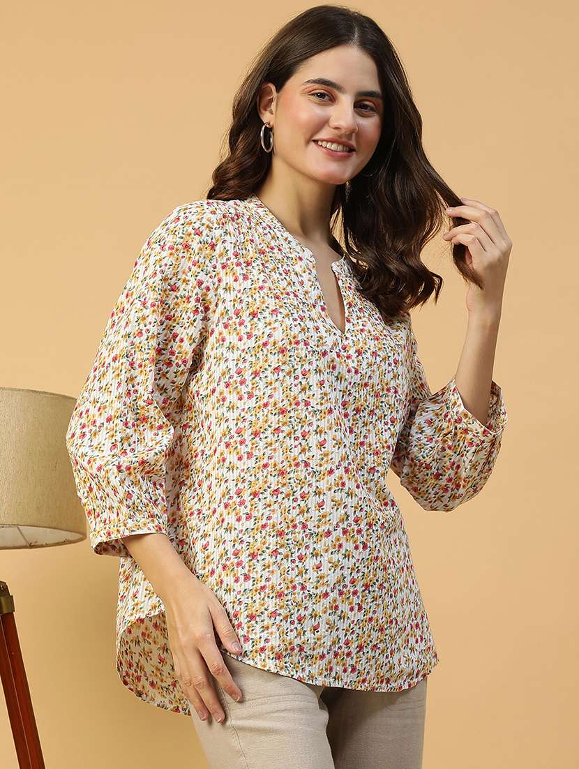 women floral print mandarin neck regular top - 21992518 - Standard Image - 2