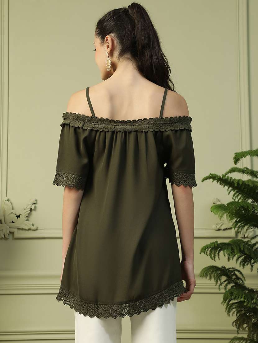 women olive solid off shoulder regular top - 21992521 -  Standard Image - 2