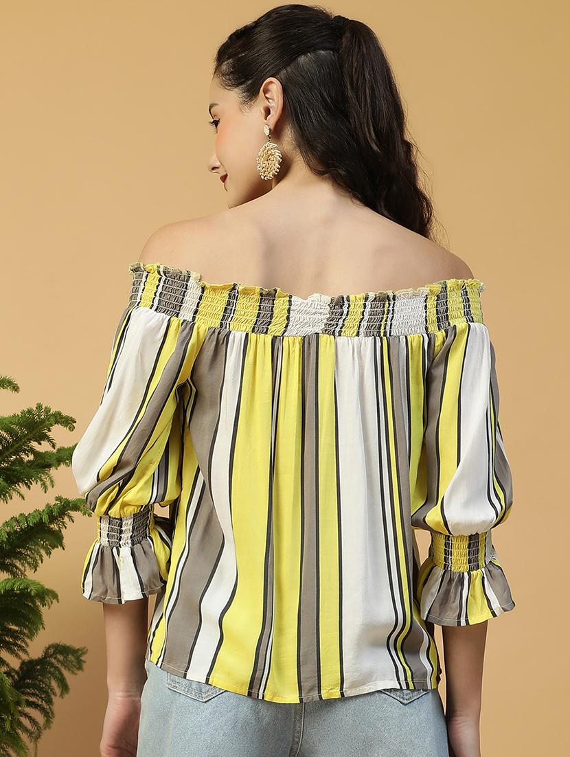 women striped off shoulder regular top - 21992527 - Standard Image - 2