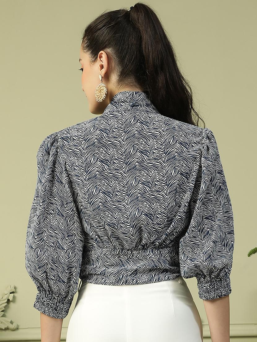 women abstract print puff sleeve tie-up crop trop - 21992531 - Standard Image - 2
