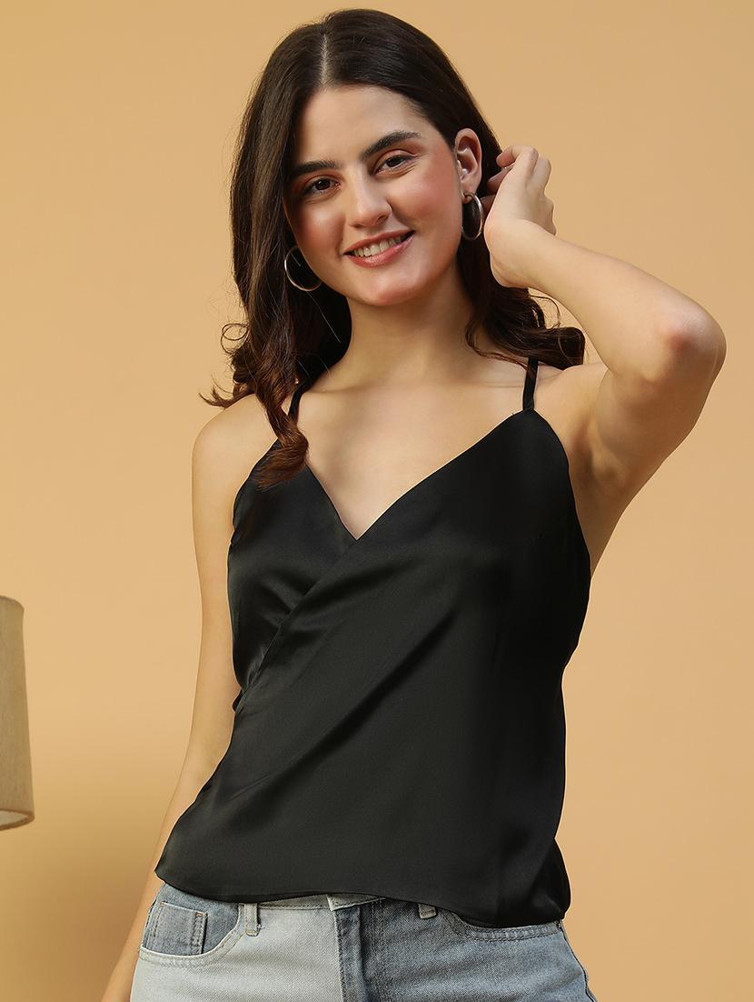 women black solid shoulder strap top - 21992532 -  Zoom Image - 0
