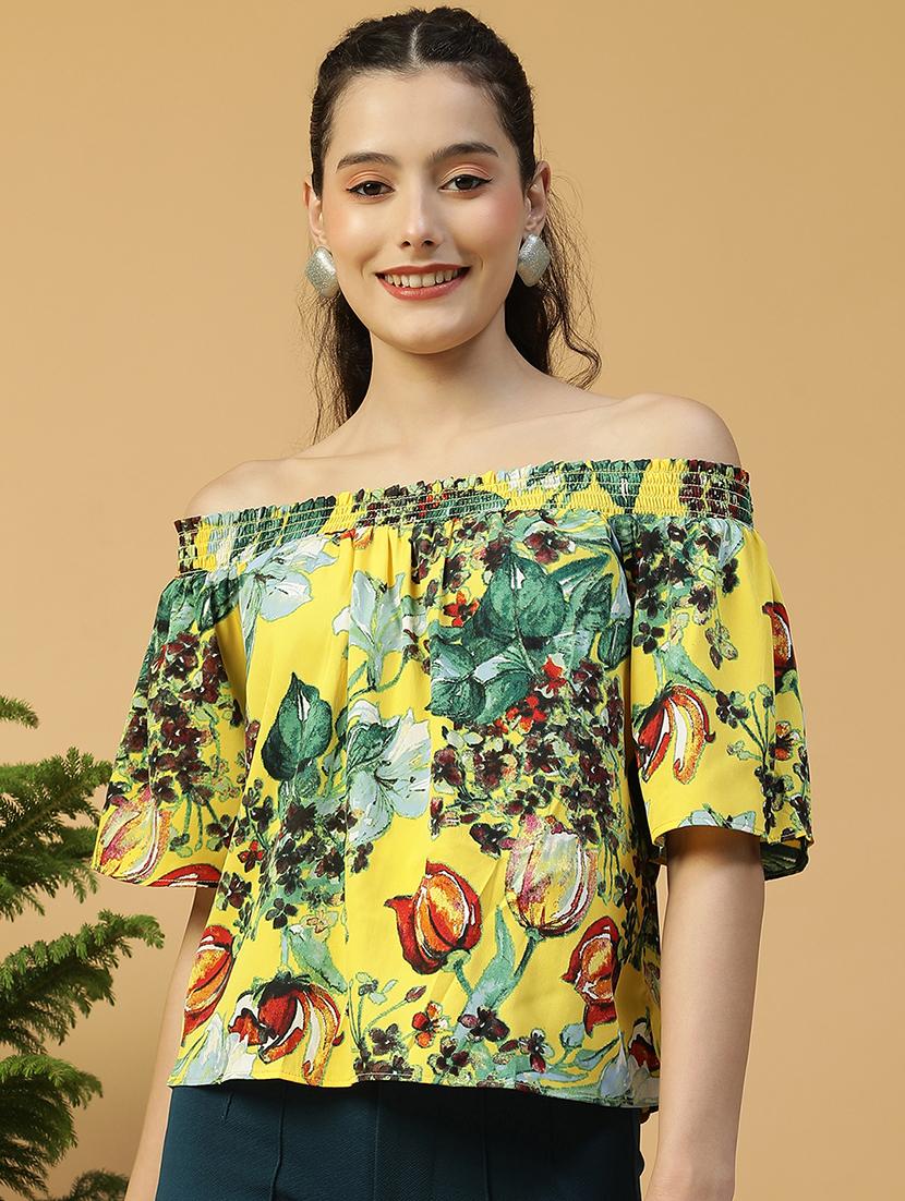 women yellow printed off shoulder regular top - 21992535 -  Zoom Image - 0