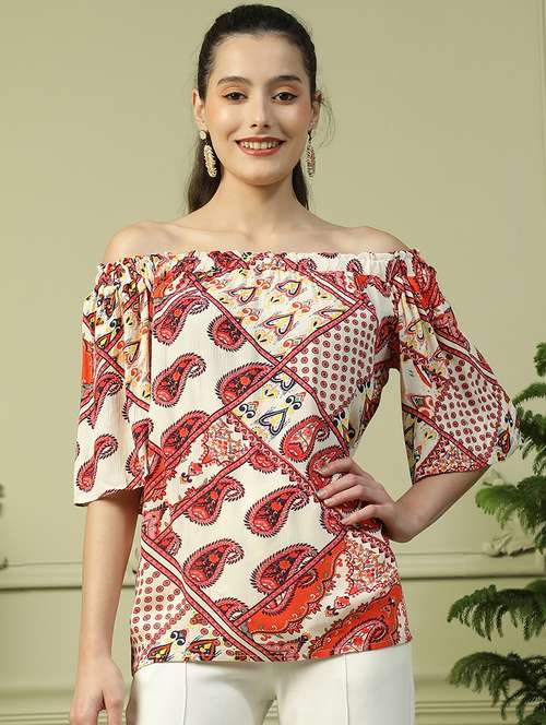 women printed off shoulder regular top - 21992537 -  Standard Image - 0