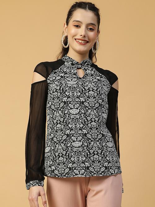women printed cold shoulder regular top - 21992547 -  Standard Image - 0