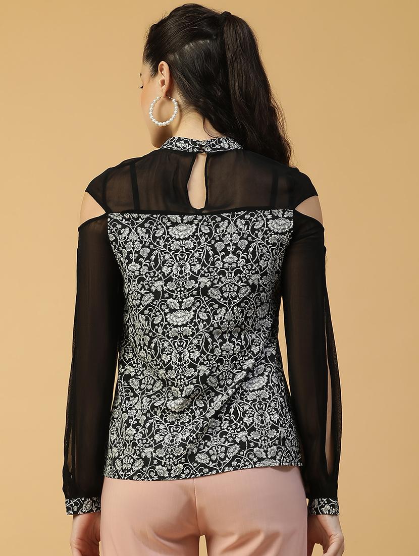 women printed cold shoulder regular top - 21992547 - Standard Image - 2