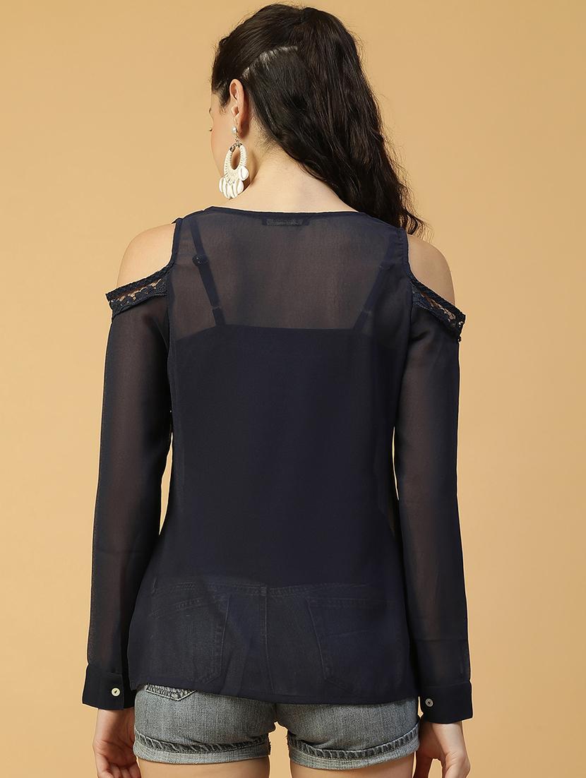 women solid cold shoulder regular top - 21992548 - Standard Image - 2