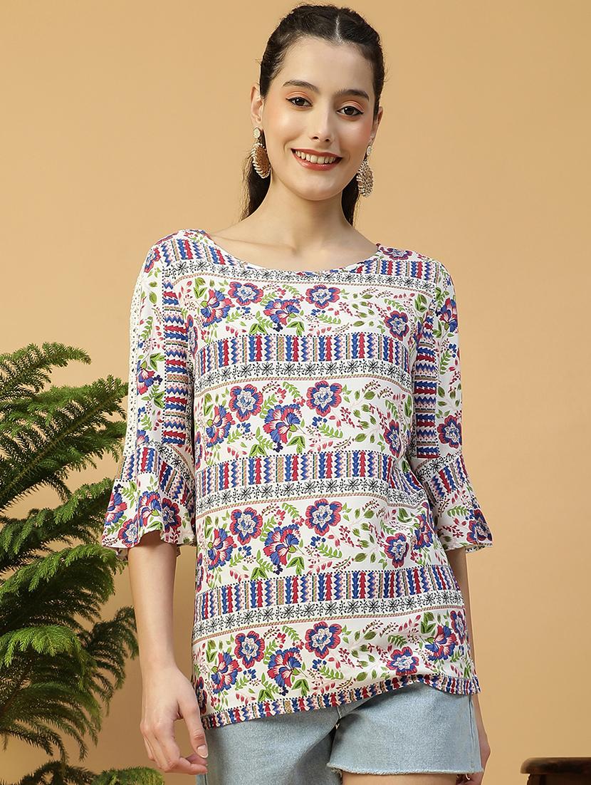 women printed three quarter sleeve regular top - 21992549 -  Zoom Image - 0