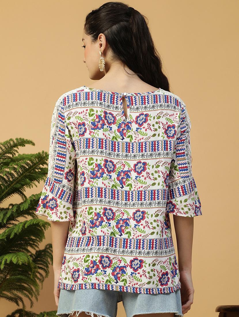 women printed three quarter sleeve regular top - 21992549 - Standard Image - 2
