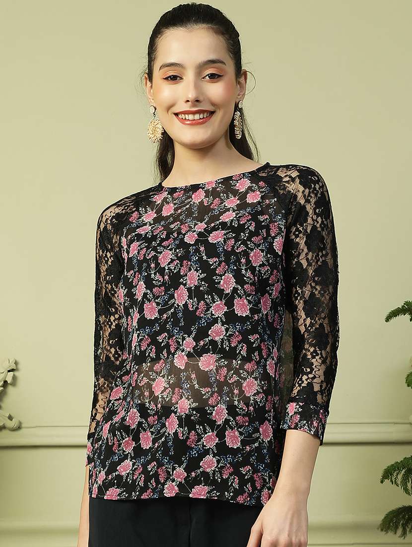 women floral print boat neck regular top - 21992550 -  Zoom Image - 0
