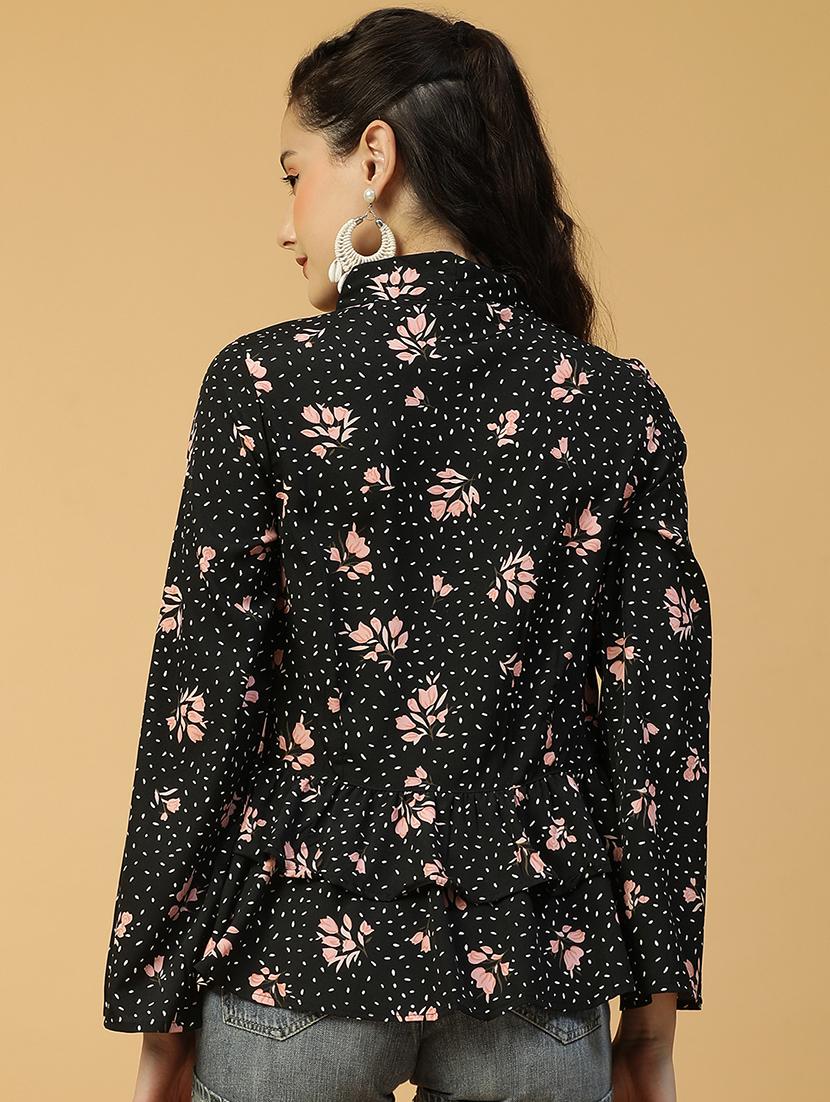 womenfloral print tie-up neck bell sleeve flared top - 21992553 - Standard Image - 2