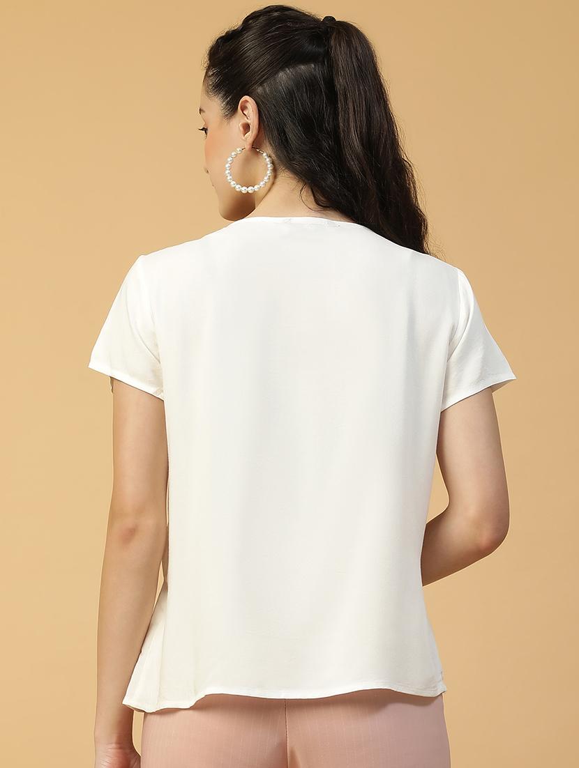 women white solid short sleeve regular top - 21992554 - Standard Image - 2