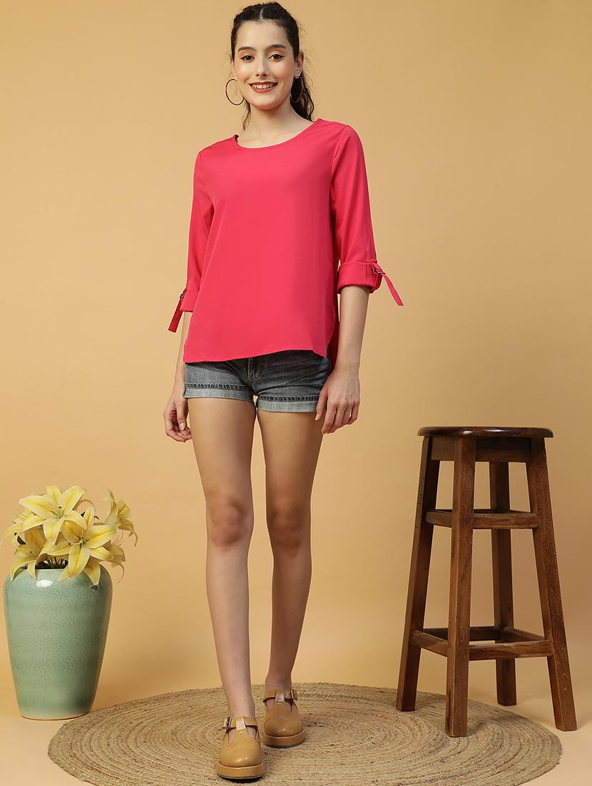 women red solid round neck regulr top - 21992557 - Standard Image - 2