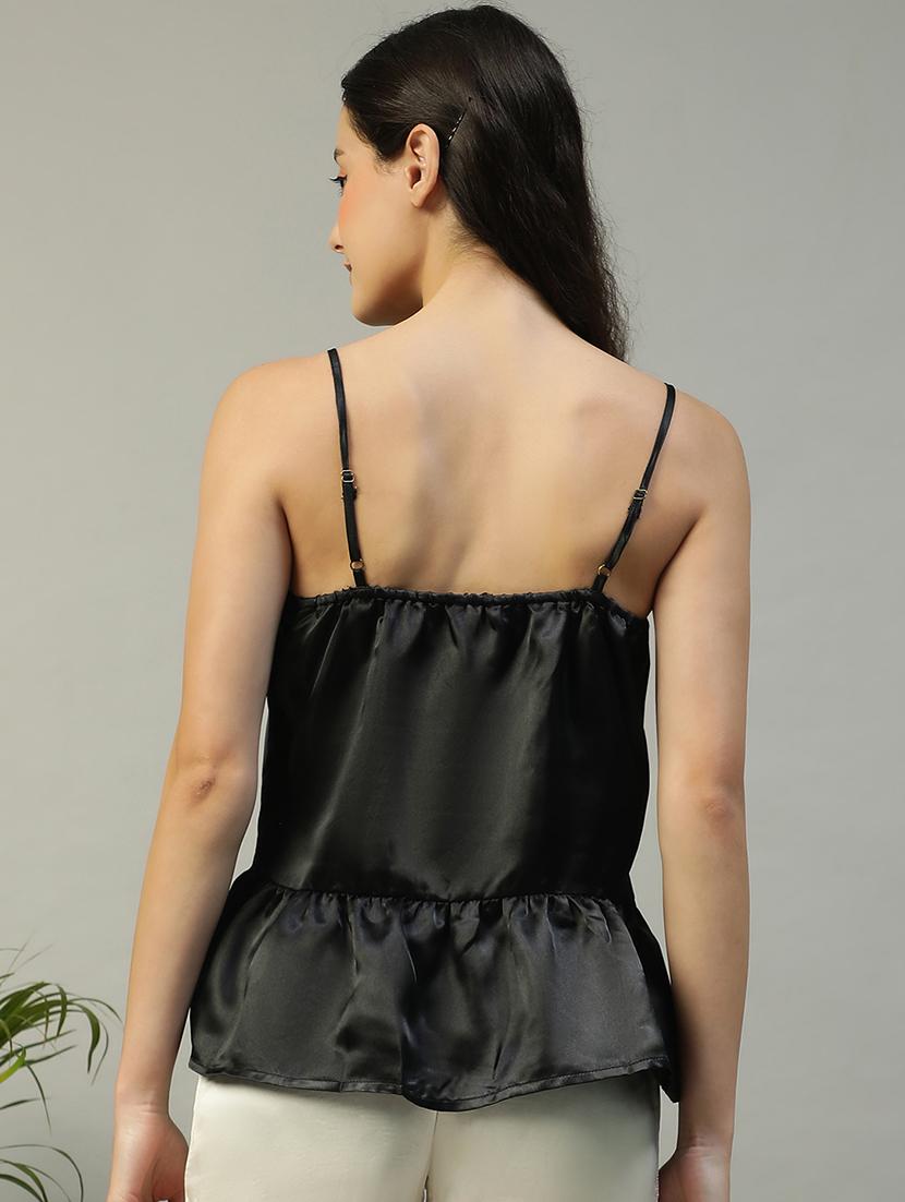 women black solid shoulder strap night tee - 21992558 - Standard Image - 2