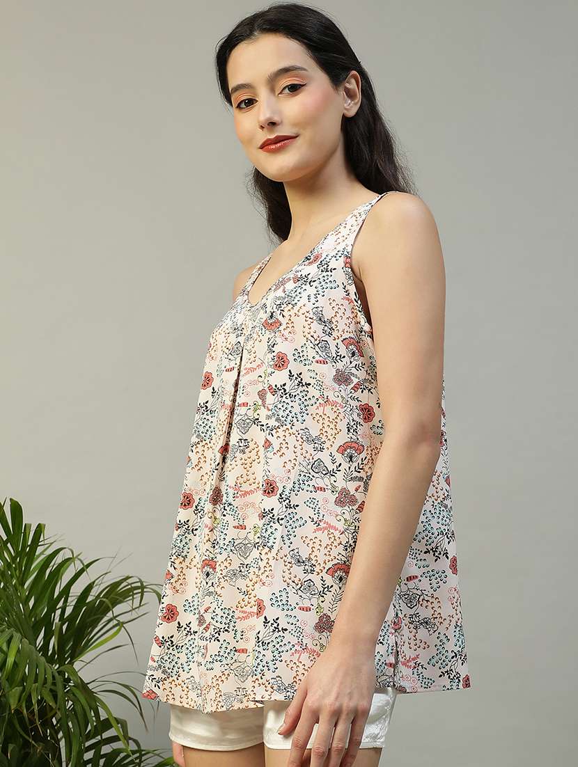 women floral print sleeveless a-line top - 21992559 - Standard Image - 2
