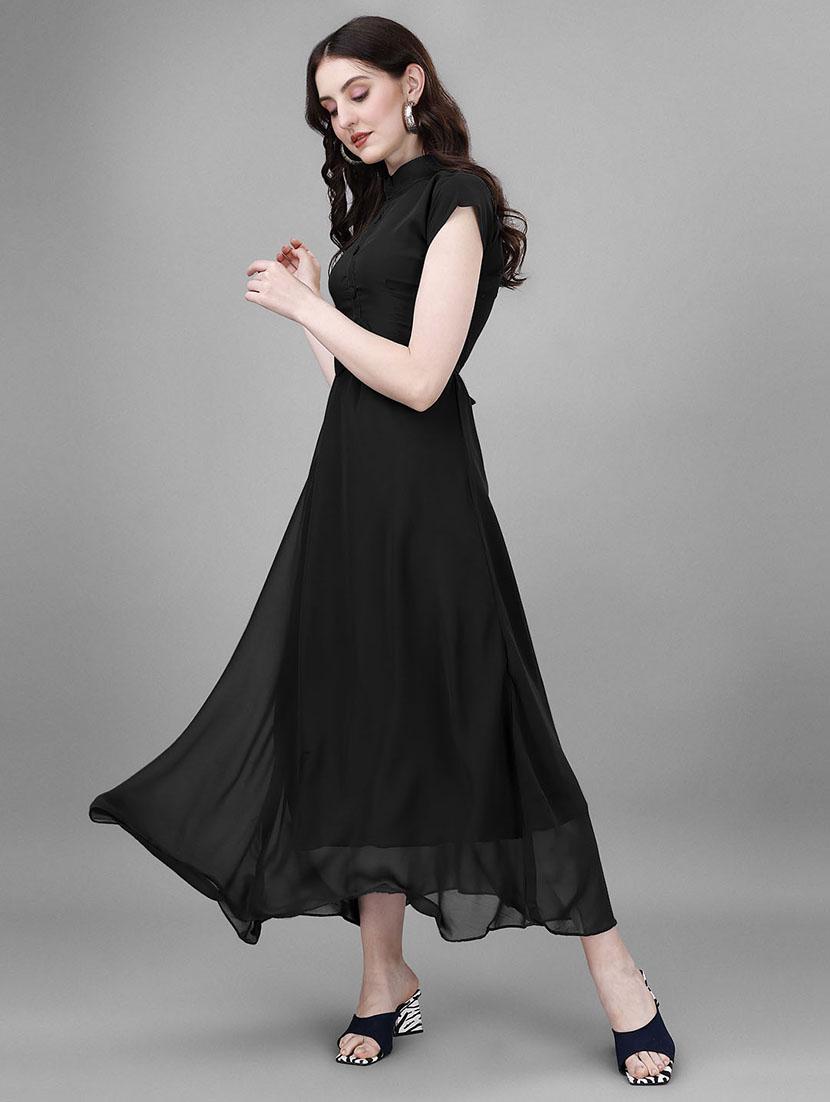 women solid cap sleeve fit & flare maxi dress - 21992594 - Zoom Image - 0