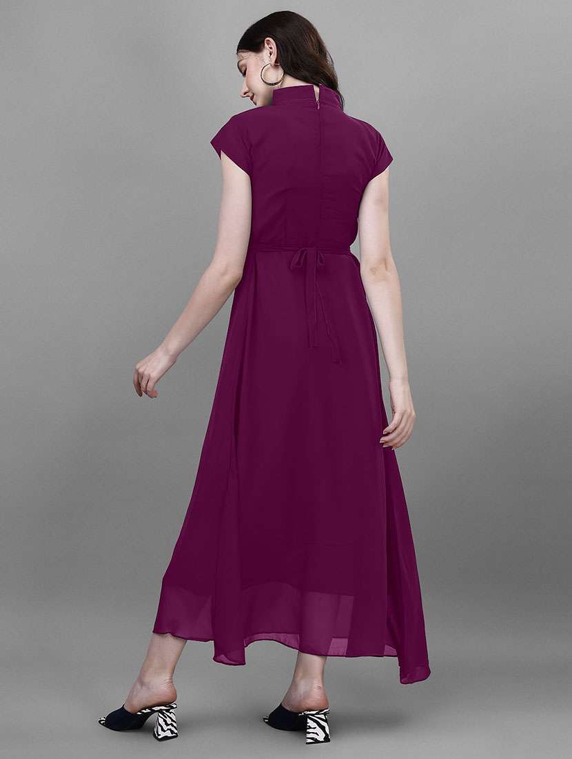 women solid cap sleeve fit & flare maxi dress - 21992596 -  Standard Image - 2