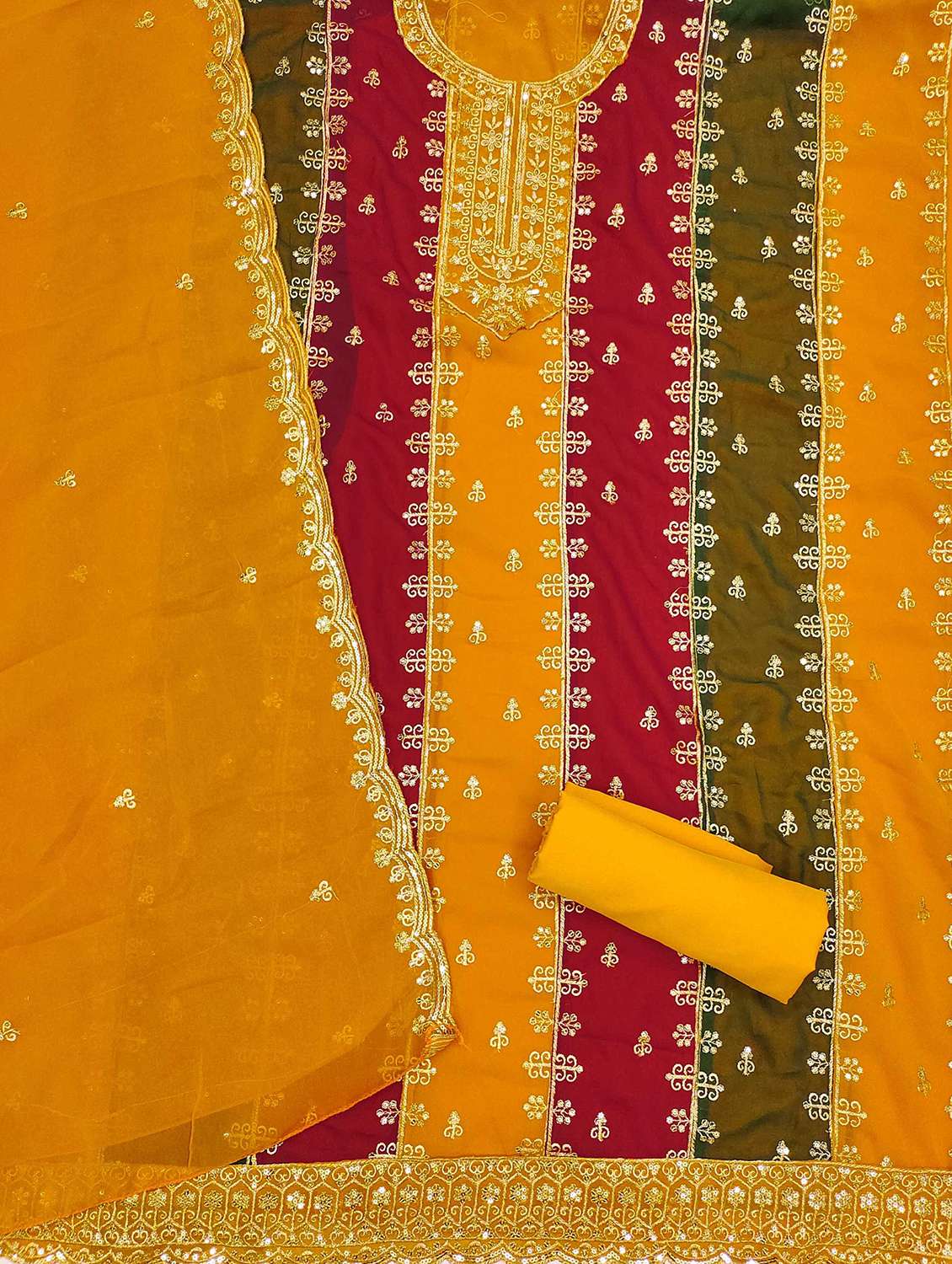 women color block embroidered unstitched suit set - 21992625 -  Standard Image - 2