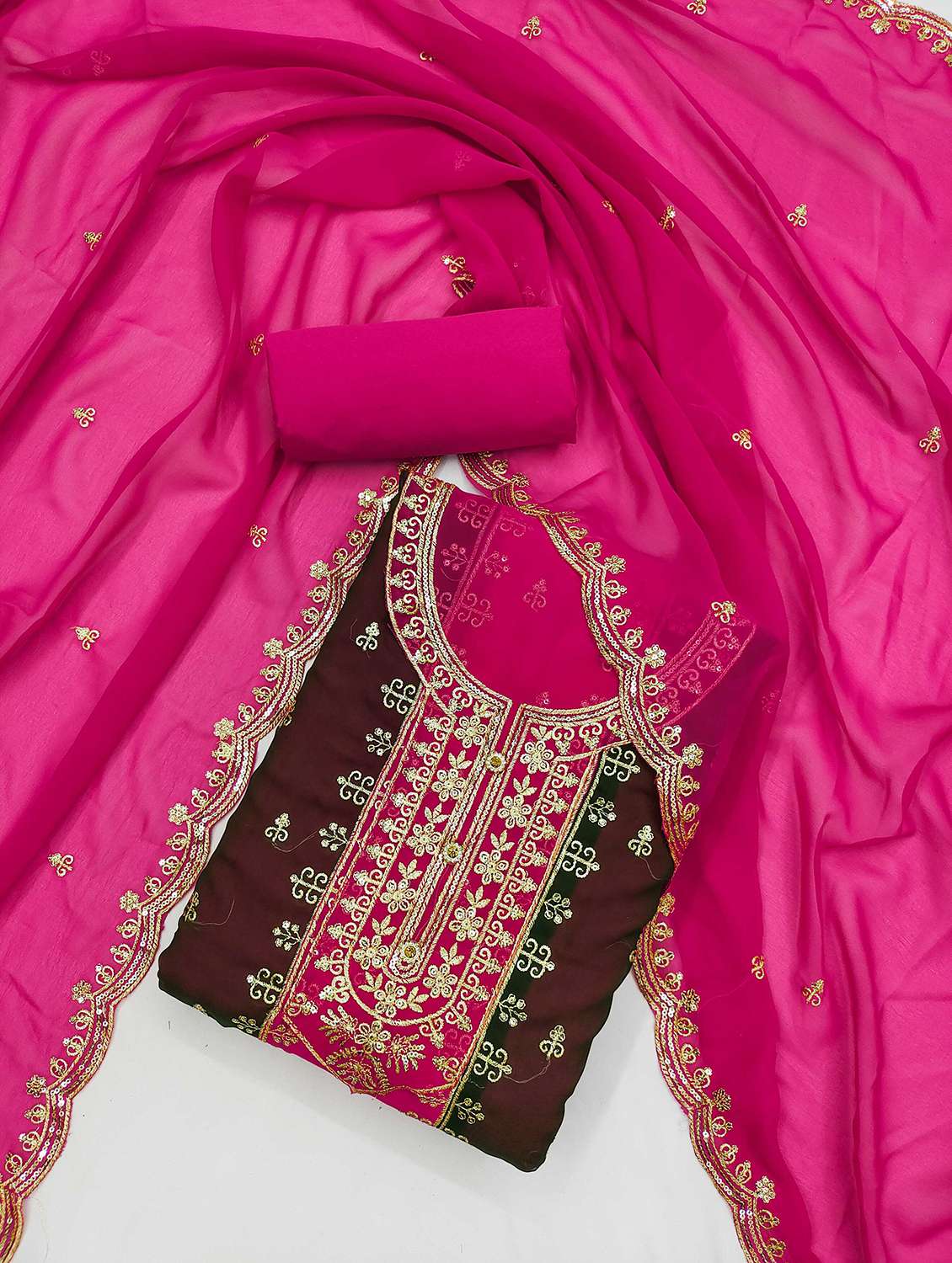 women color block embroidered unstitched suit set - 21992627 -  Standard Image - 2