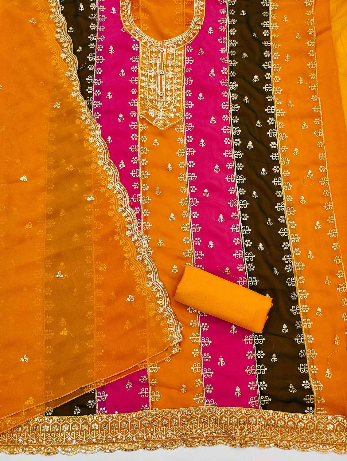 women color block embroidered unstitched suit set - 21992629 -  Standard Image - 2