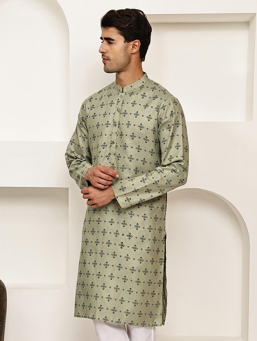 men printed mandarin neck long kurta - 21992630 - Standard Image - 2