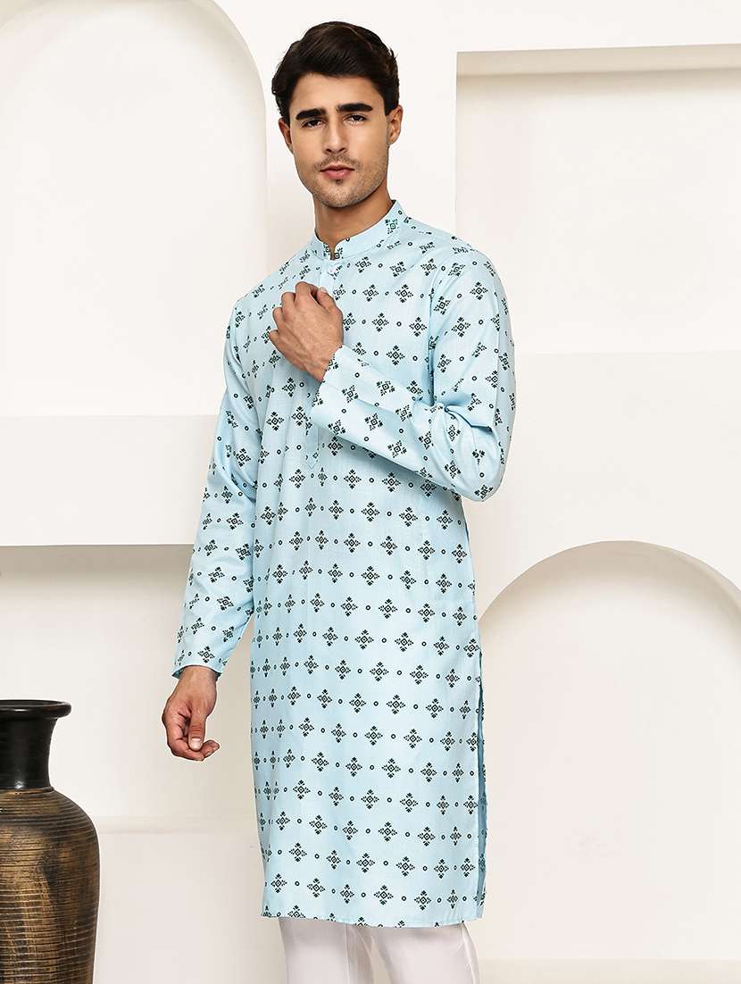 men printed mandarin neck long kurta - 21992631 -  Standard Image - 2