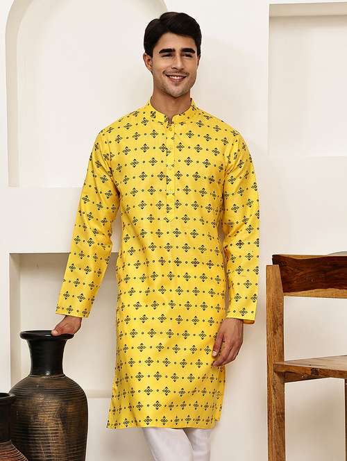 men printed mandarin neck long kurta - 21992632 -  Standard Image - 0
