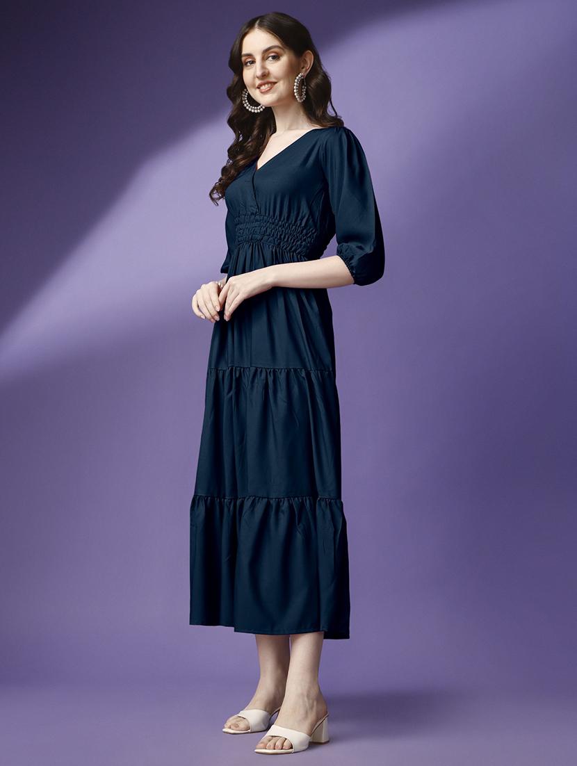 women solid puff sleeve tiered maxi dress - 21992682 - Standard Image - 2