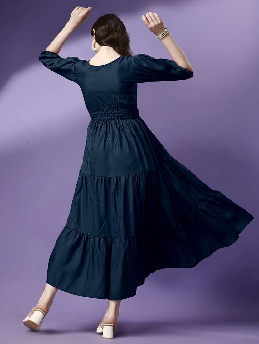 women solid puff sleeve tiered maxi dress - 21992684 - Standard Image - 2