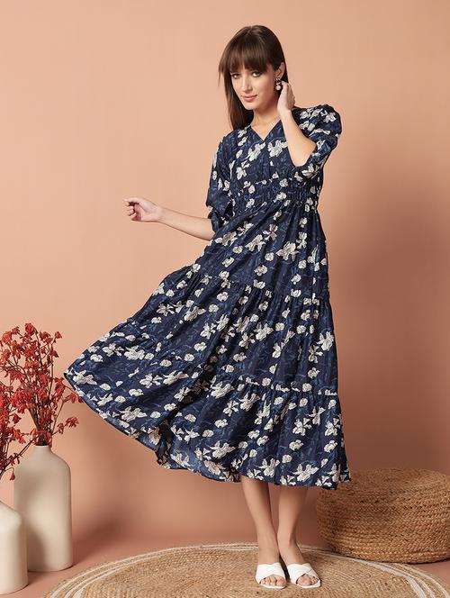 women printed puff sleeve tiered dress - 21992697 - Standard Image - 0