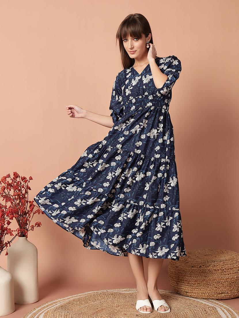 women printed puff sleeve tiered dress - 21992697 - Zoom Image - 0